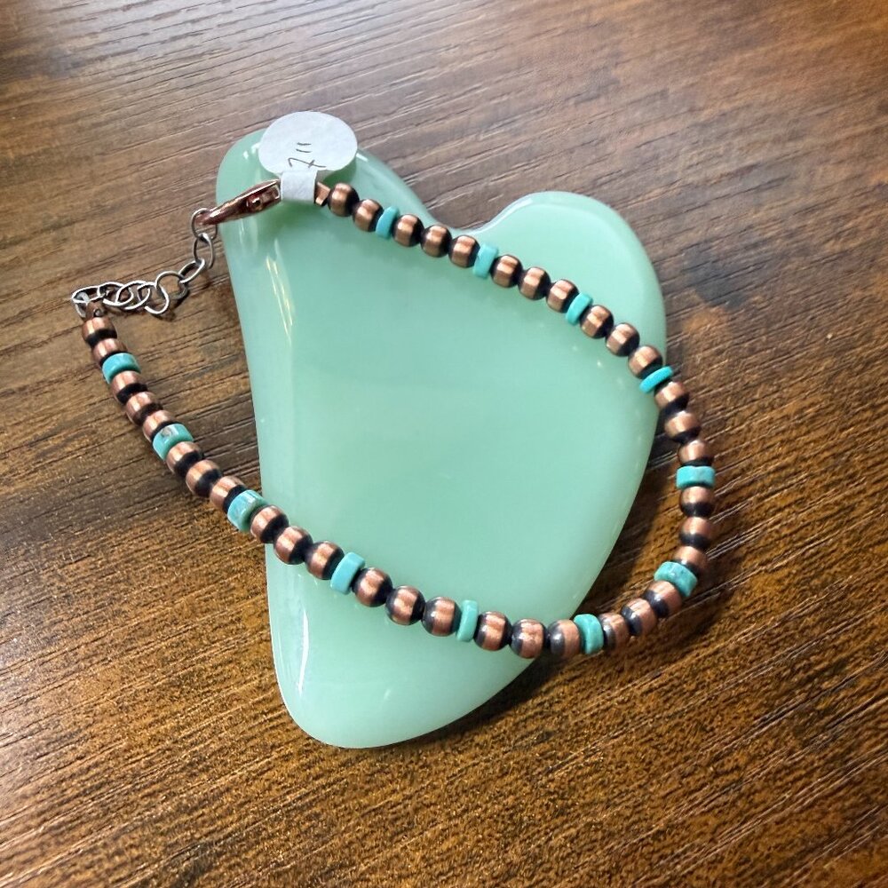 7" 4 mm Copper Bracelet with Turquoise – Handmade Artisan Jewelry